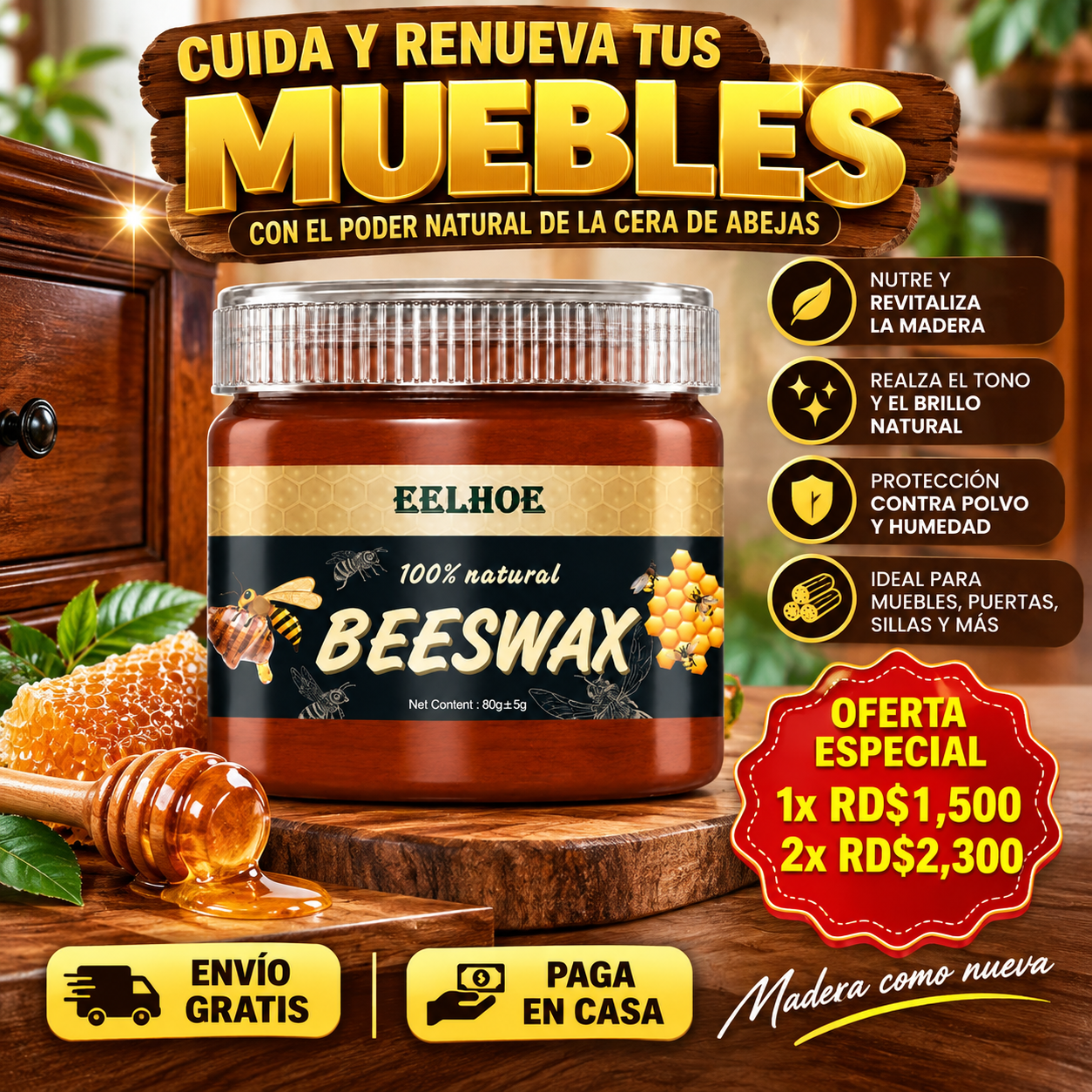 Cera Beewax para Madera – Brillo y Protección Natural