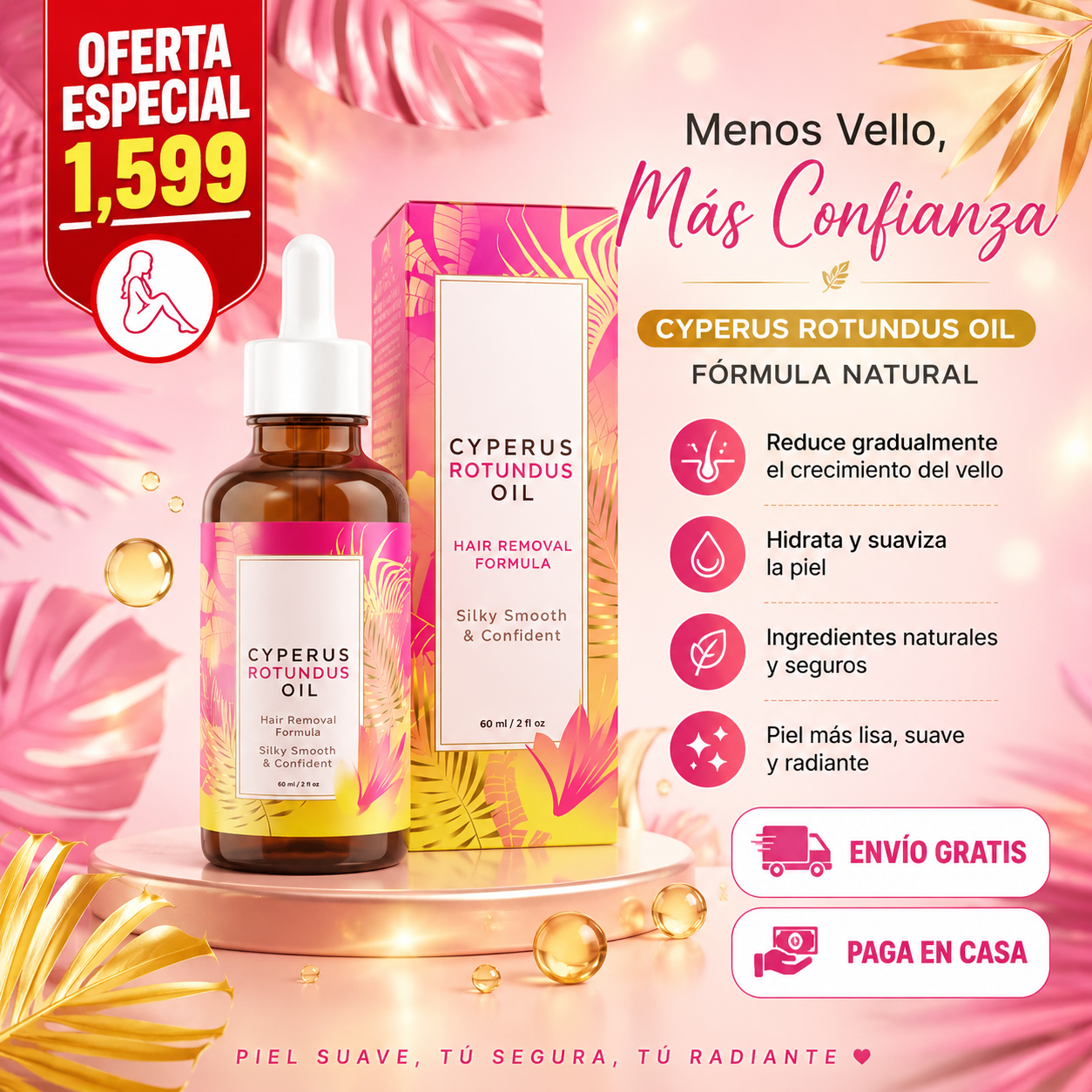 🌸 Cyperus Rotundus Oil - Ayuda a reducir el crecimiento del vello - 60ml
