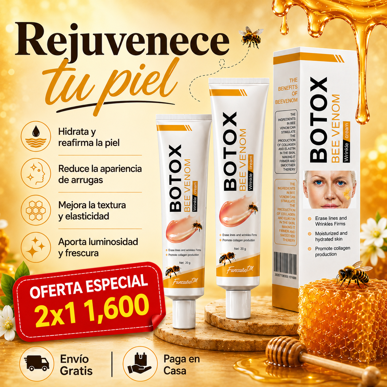 Crema con BOTOX veneno de abeja anti arrugas